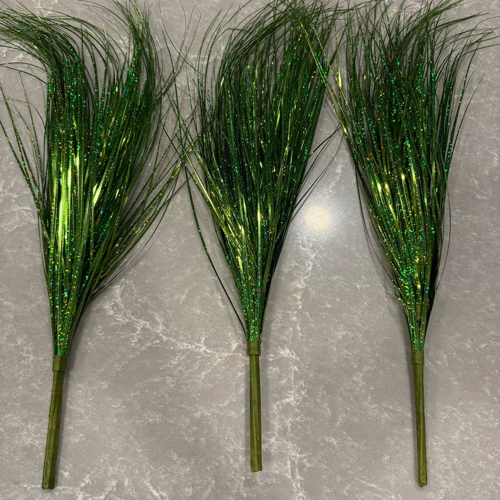 Green Glitter Decorative Stems 24 inch Set of 3